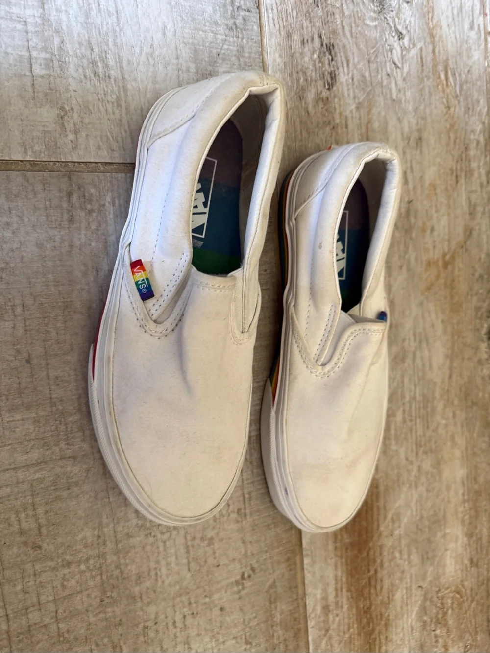 Vans White Multi/Rainbow Slip-On Pride Classic Canvas Skate Shoes